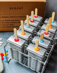 STAINLESS STEEL POPSICLE MOLDS AND RACK, 10 SQUARE SHAPE MOLDS WITH REUSABLE BAMBOO STICKS